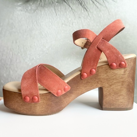 🌸SAM EDELMAN 🌸 Josefina Orange Suede Platform Wooden Sandals Size: 8.5 - Picture 6 of 12